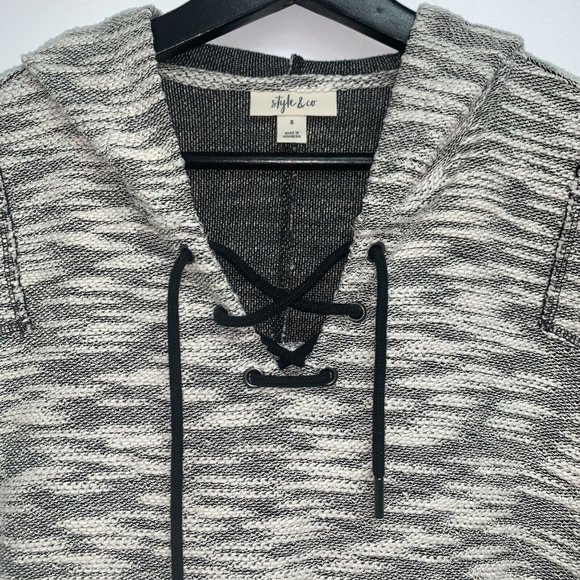 Style & Co Womens Pullover Hoodie Sweatshirt Size S Black White Marled Textured - Picture 2 of 8